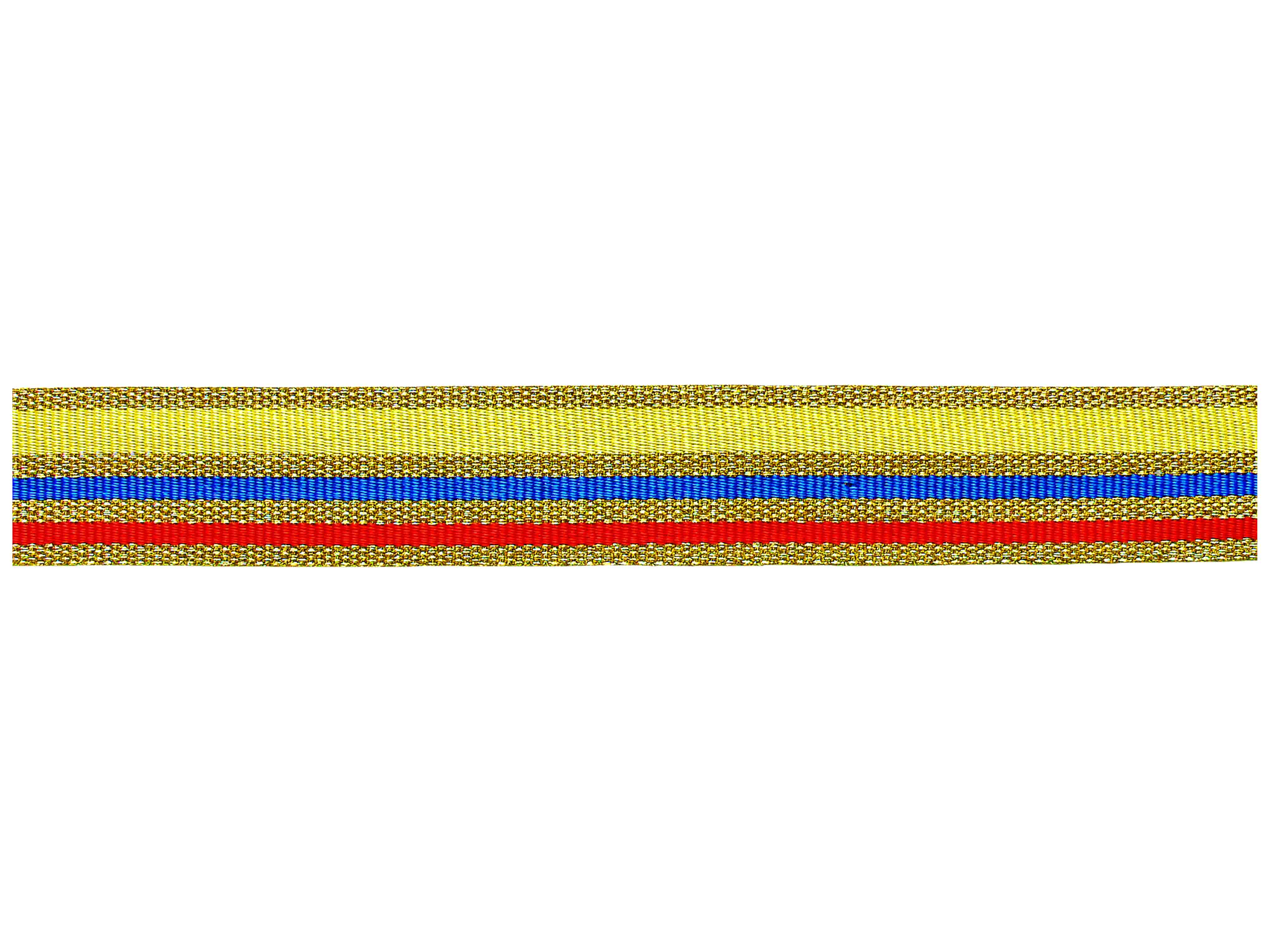 Tresse dorée avec des rayures jaunes-bleues-rouges de 22 mm Tresse dorée avec des rayures jaunes-bleues-rouges de 22 mm