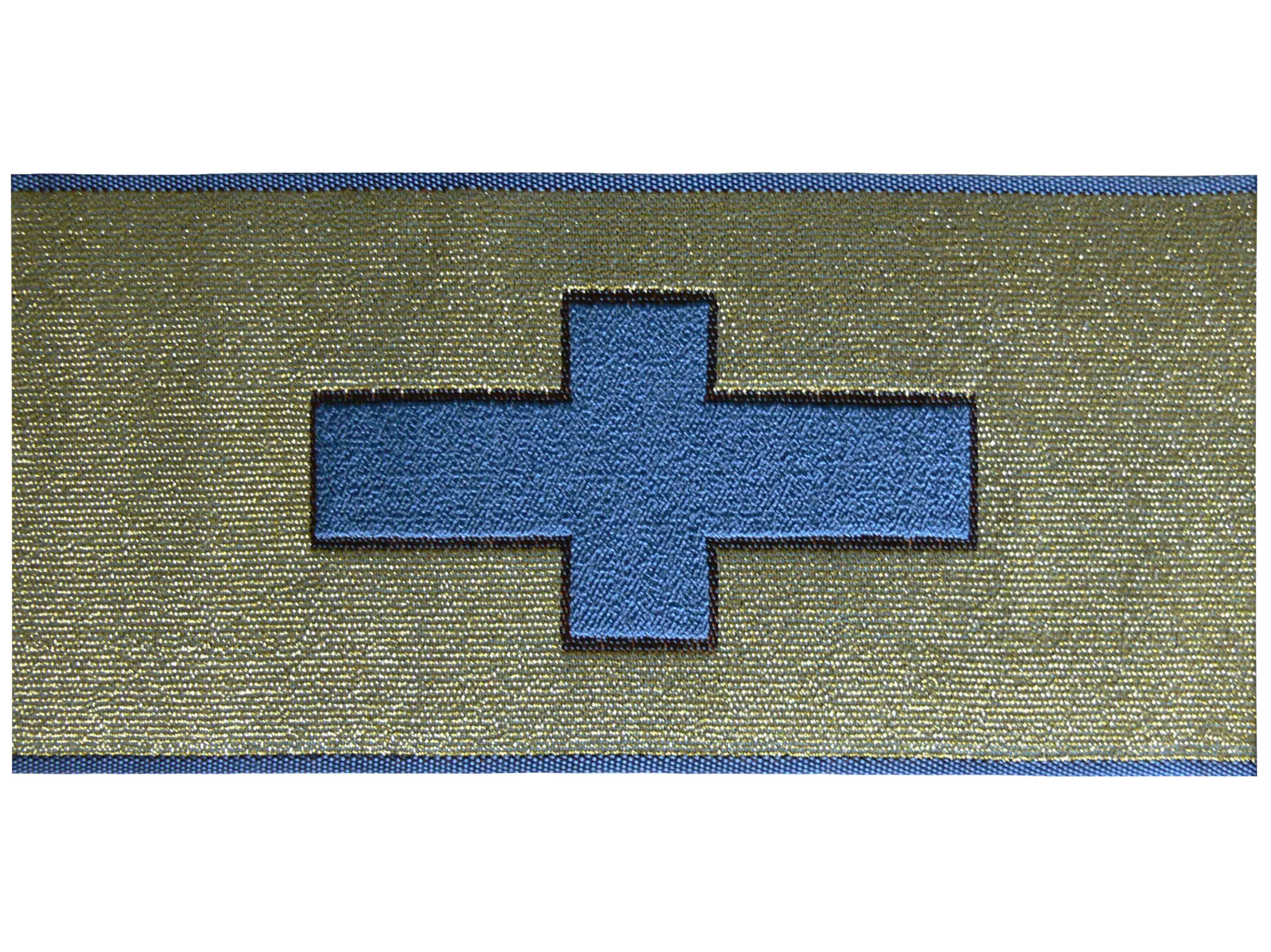 Tresse avec motif croisé bleu sur nickel-doré 80 mm. Tresse avec motif croisé bleu sur nickel-doré 80 mm.