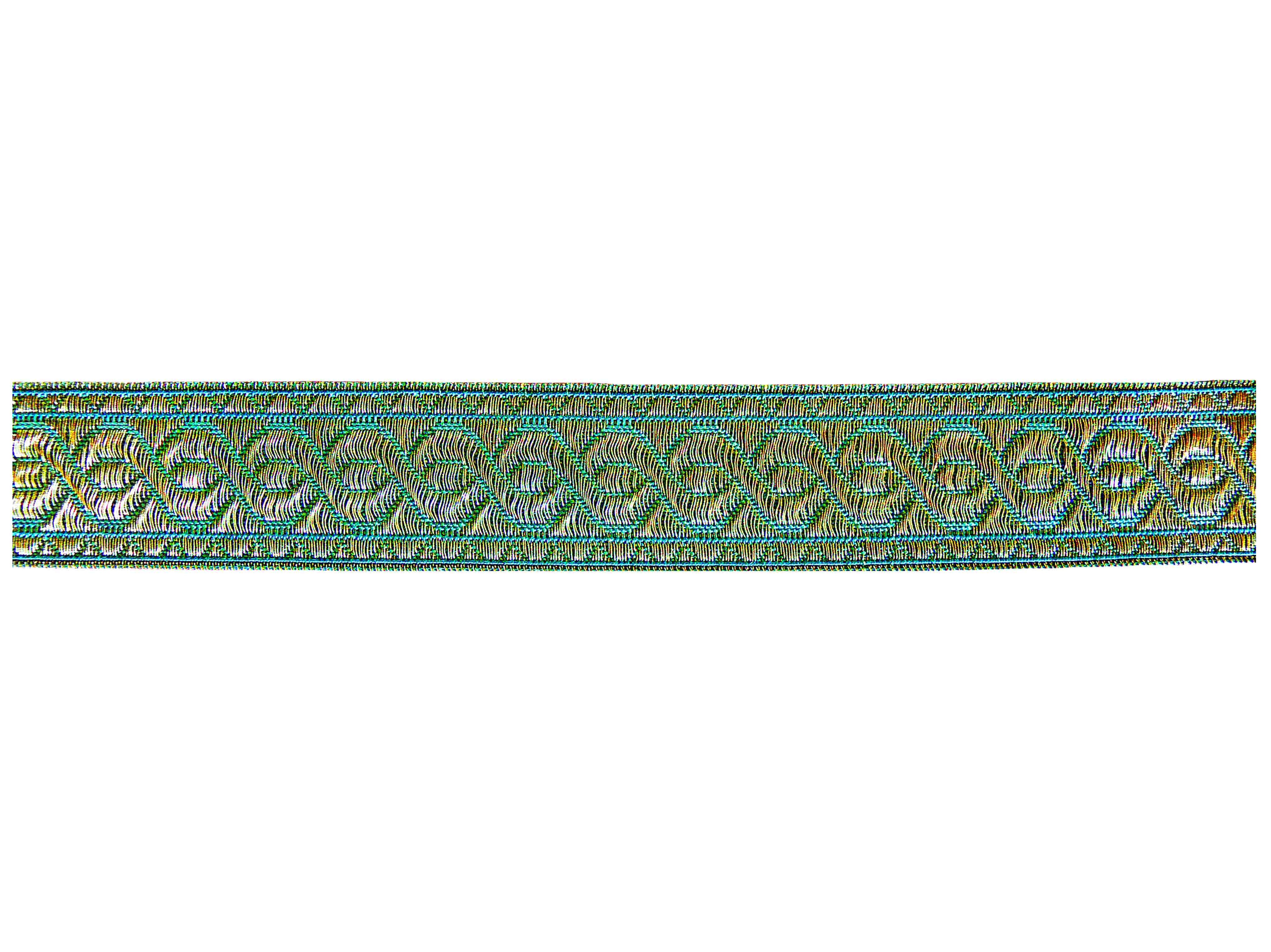 Tresse avec motif de lignes serpentin doré et reséda 25 mm Tresse avec motif de lignes serpentin doré et reséda 25 mm