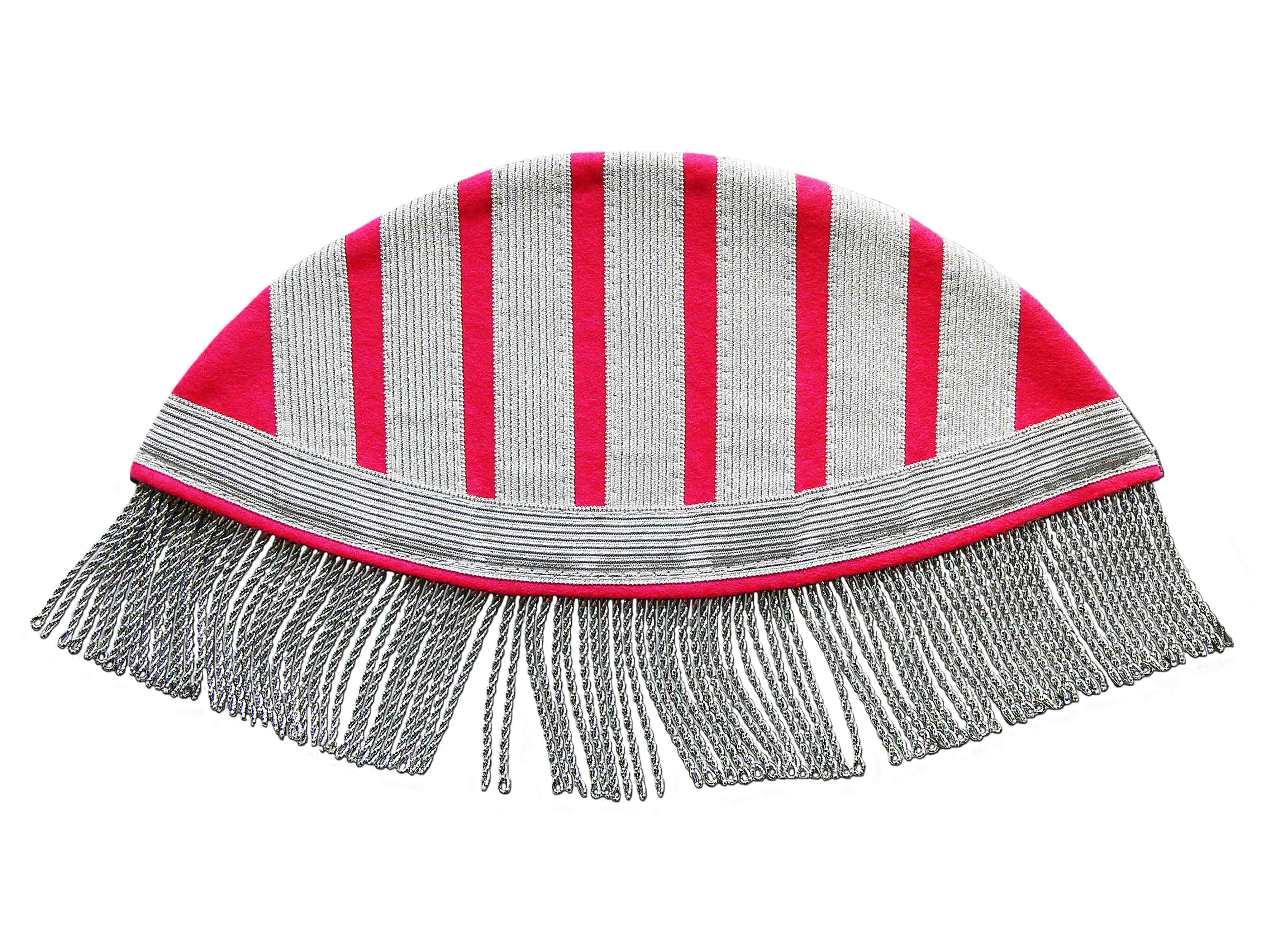 1-47-210-832-4300-0141 Braids and cord fringes in aluminum color on crimson felt 1-47-210-832-4300-0141 Braids and cord fringes in aluminum color on crimson felt