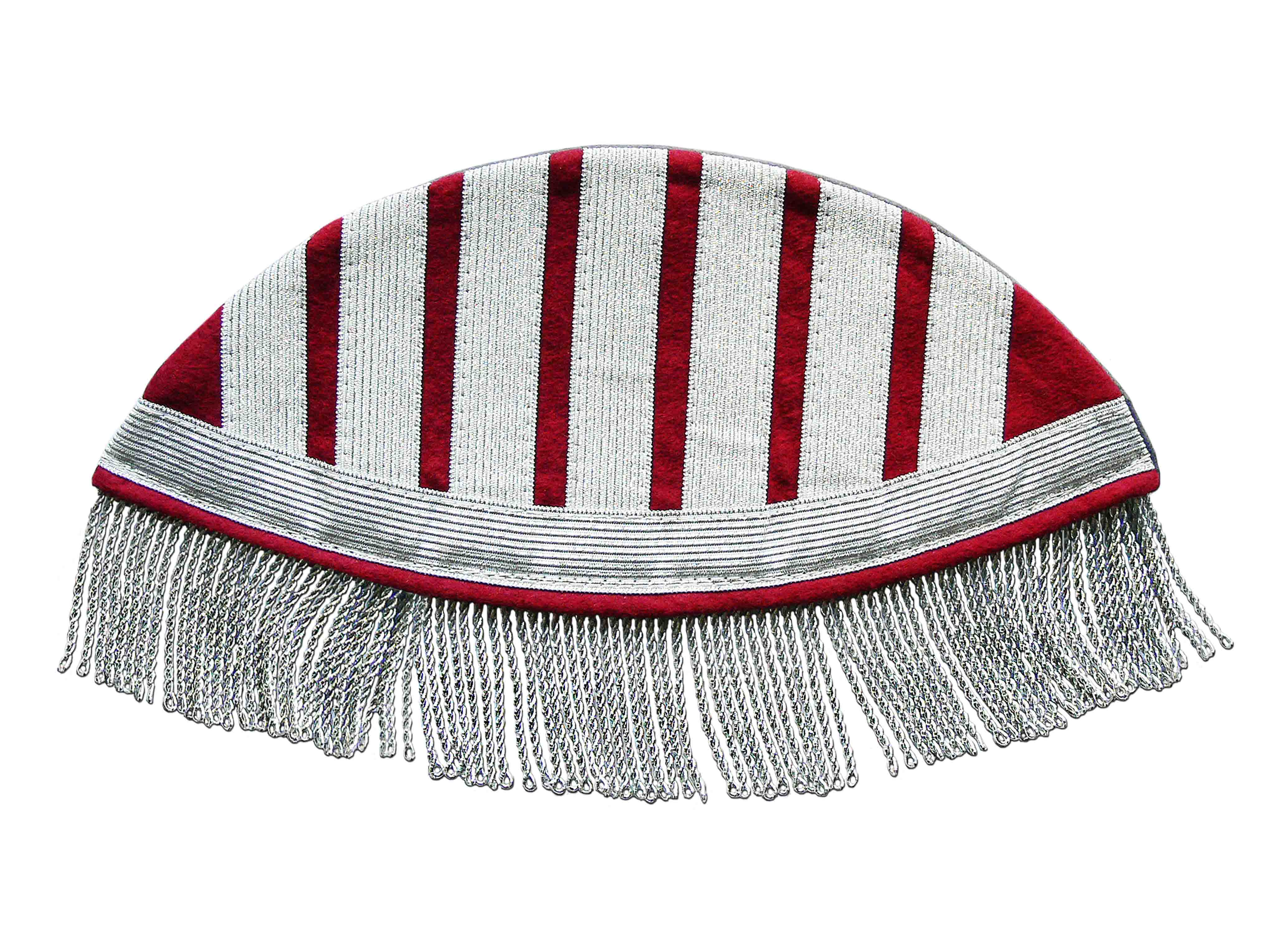 1-47-210-833-4300-0146 Braids and corded fringes in aluminum color on dark crimson felt 1-47-210-833-4300-0146 Braids and corded fringes in aluminum color on dark crimson felt