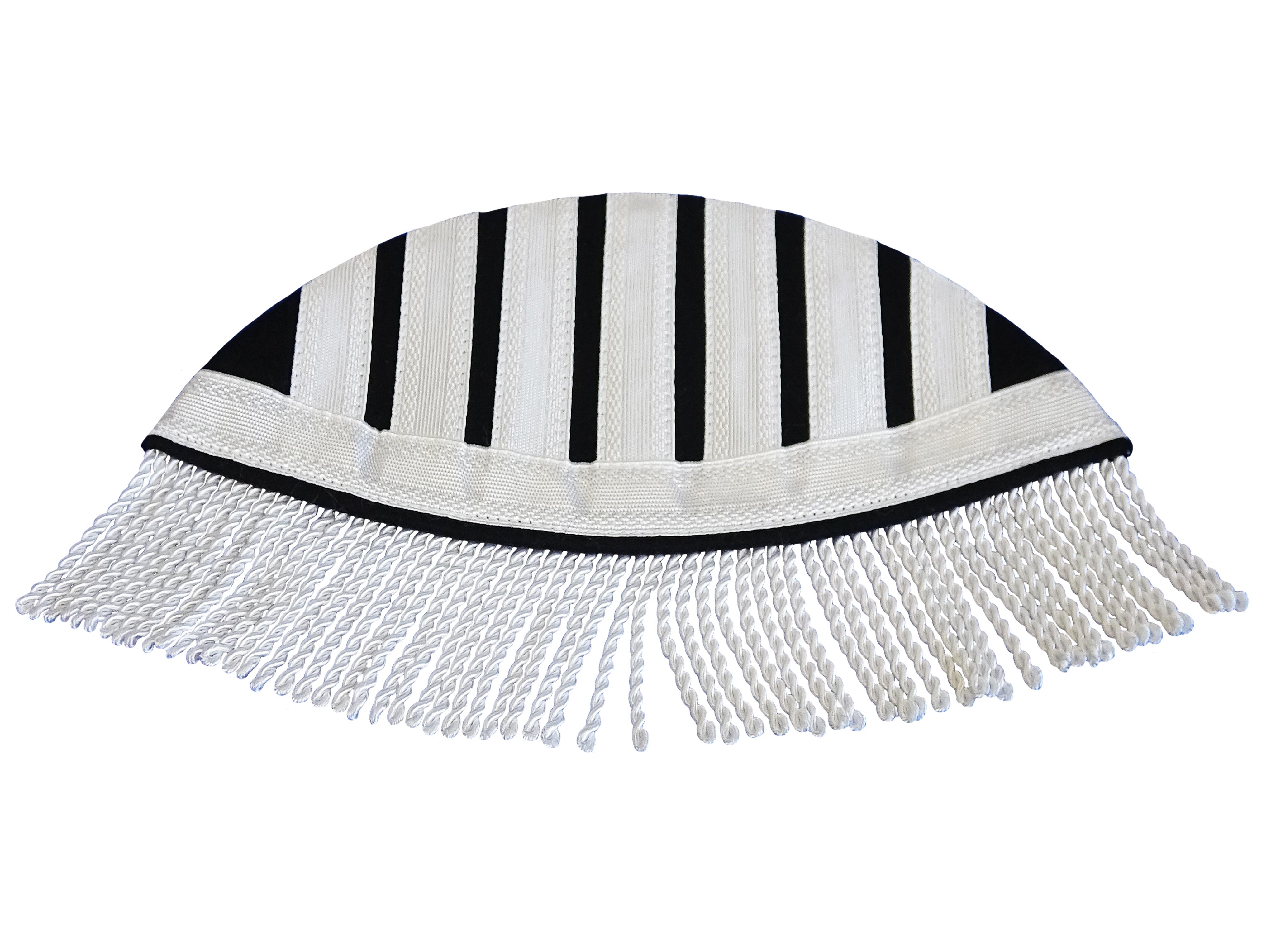 Braid and cord fringes pure white on black felt Braid and cord fringes pure white on black felt