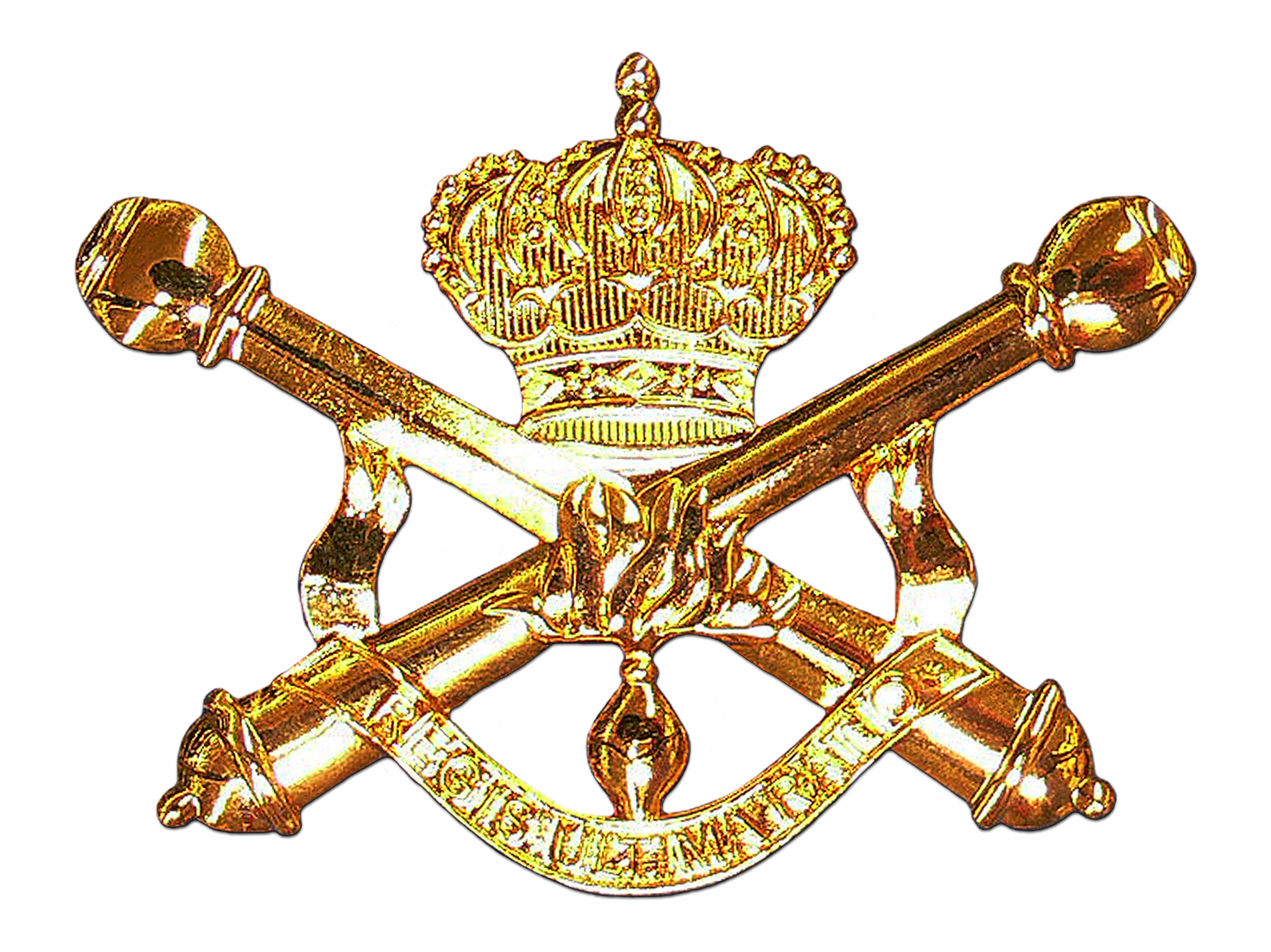 Crown on crossed cannons in gold color Crown on crossed cannons in gold color